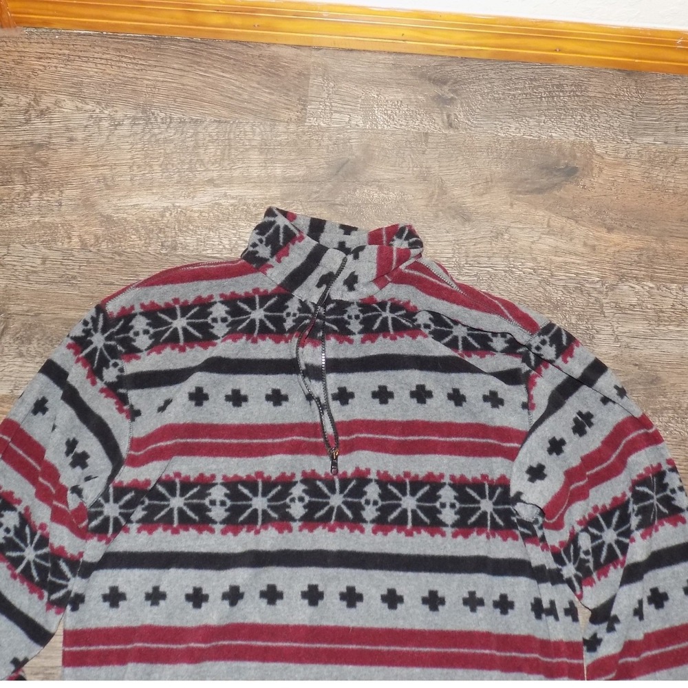 Nautica Fleece Quarter Zip Mens XL Grey Red‎ Black Good Fair Isle Pullover